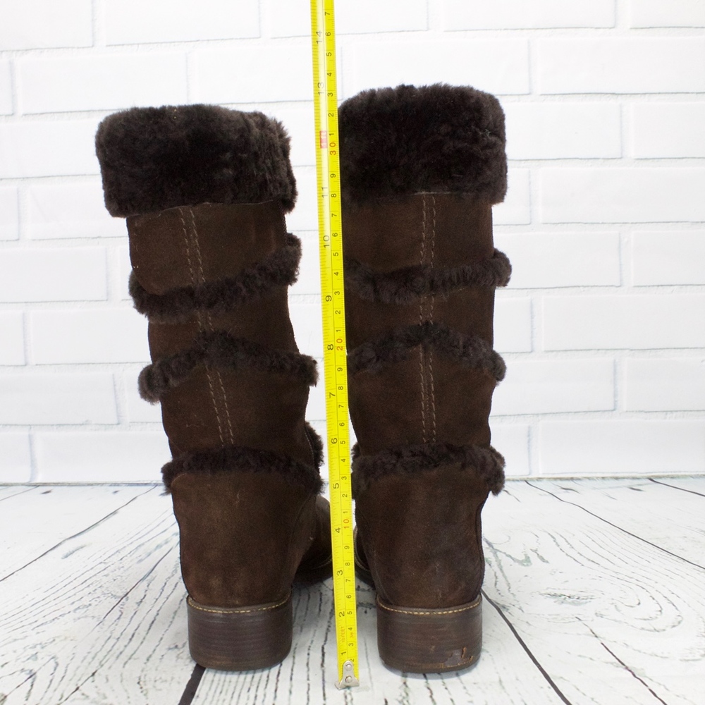 LL Bean Brown Suede Leather Shearling Lined Side Zip Tall Winter Boots 8.5 M - Picture 7 of 8